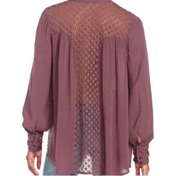 Free People | The Best Blouse Button Front Size M Purple Crochet Oversized - Picture 1 of 10